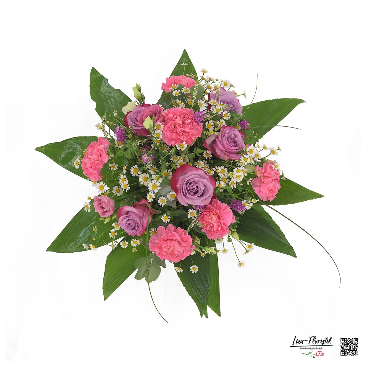 Blumenstrauß mit Nelken, Rosen, Kamille  - oben -