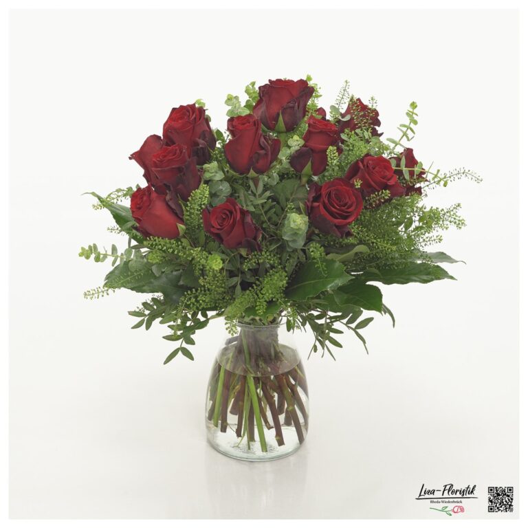 Rote Rosen - Blumenstrauß mit Explorer und Eukalyptus