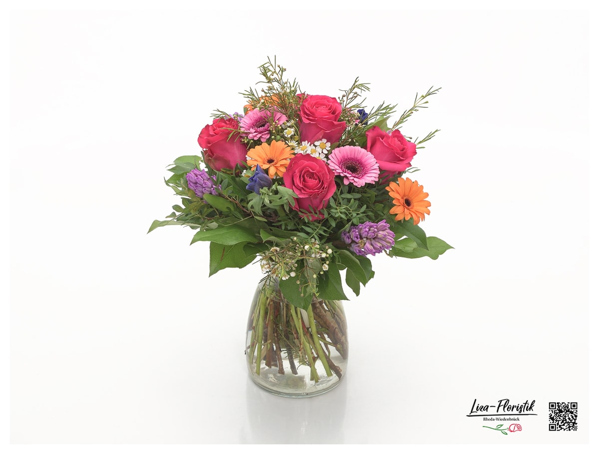 Blumenstrauß mit Hyazinthen, Rosen, Gerbera, Kamille und Anemonen