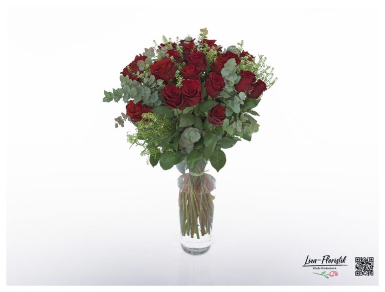 Rote Rosen, Thlaspi und Eukalyptus