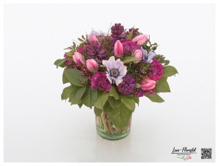Blumenstrauß mit Tulpen, Anemonen, Wachsblumen, Hyazinthen und Nelken