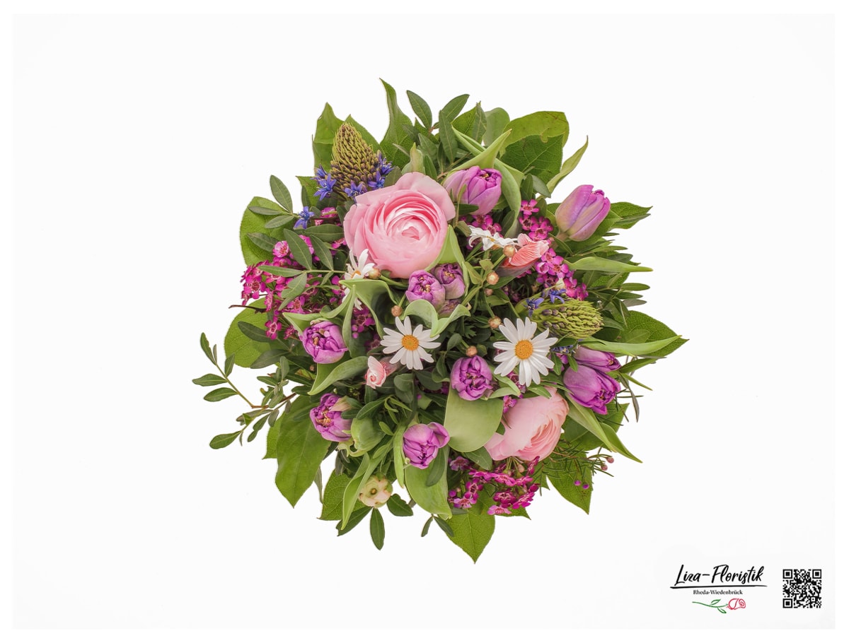 Blumenstrauß mit Iris, Tulpen, Ranunkeln  - Detail -