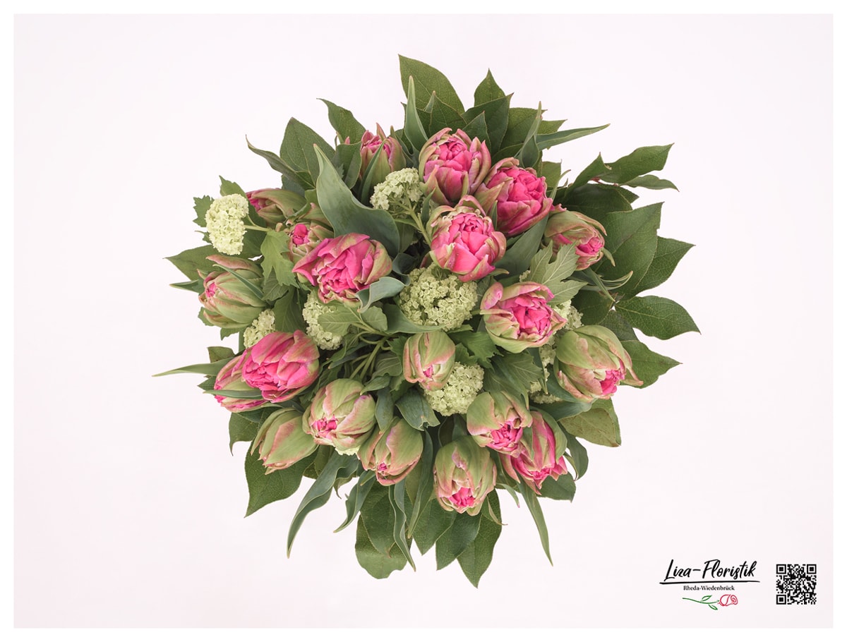 Blumenstrauß mit gefüllten Tulpen und Schneeball  -Detail -