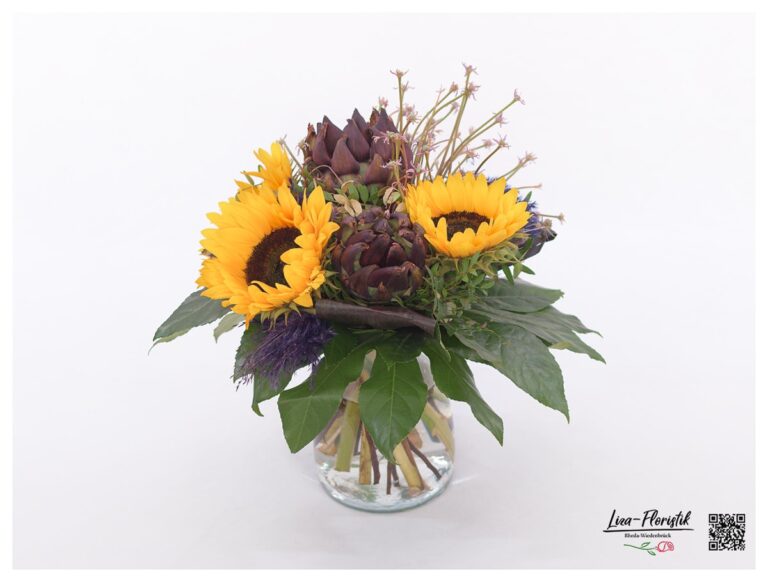 Sonnenblumen, Artischocken, Pampasgras, Black Tie und Allium