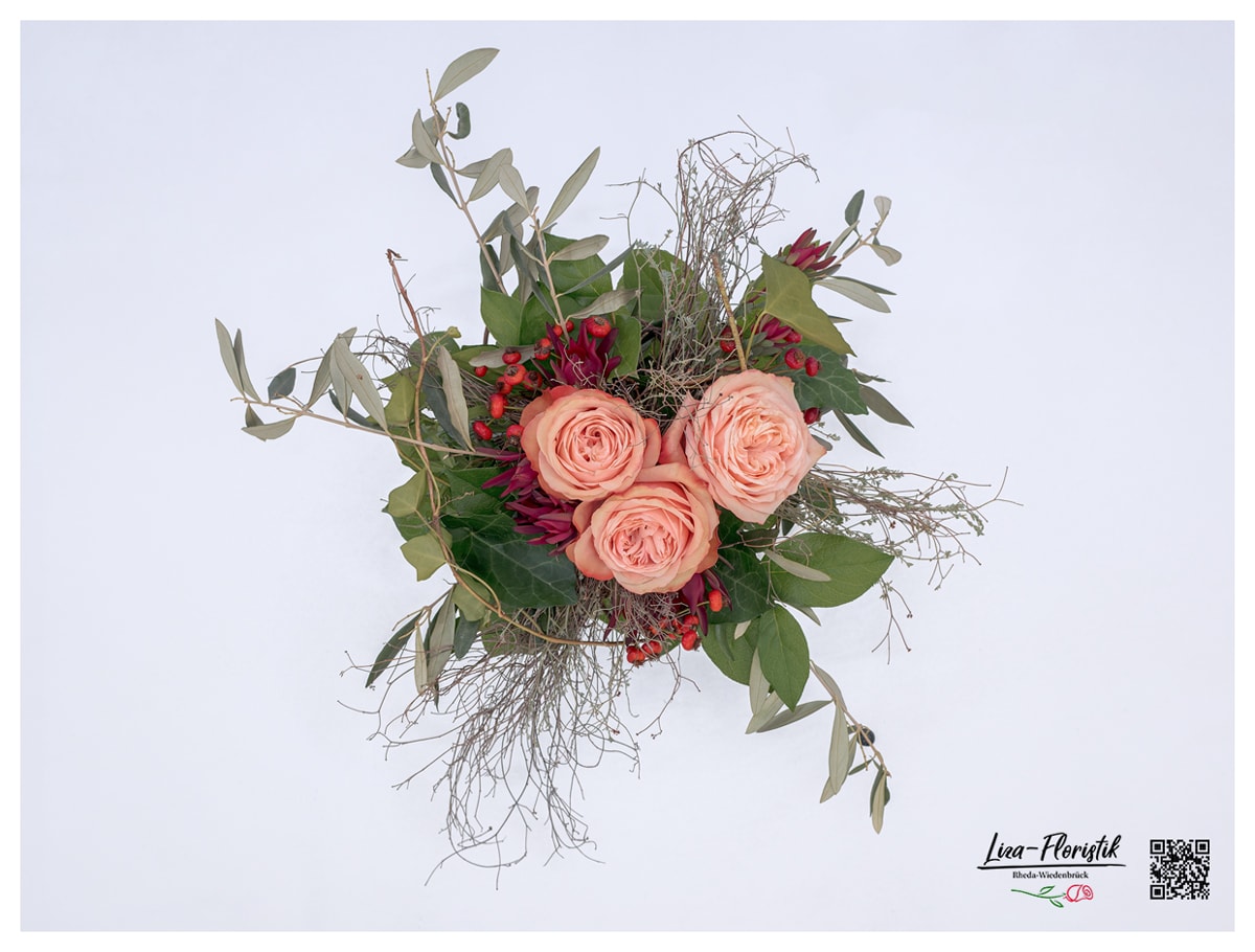 Blumenstrauß mit Rosen, Leucodendron - Detail