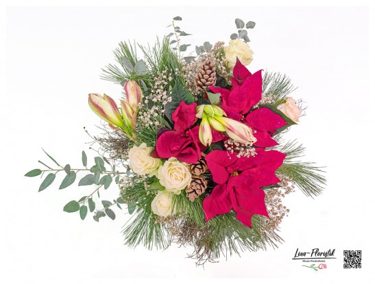 Blumenstrauß mit Weihnachtsstern und Amaryllis - Detail