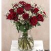 Klassischer Blumenstrauß mit roten Ecuador Rosen Explorer und weißem Schleierkraut