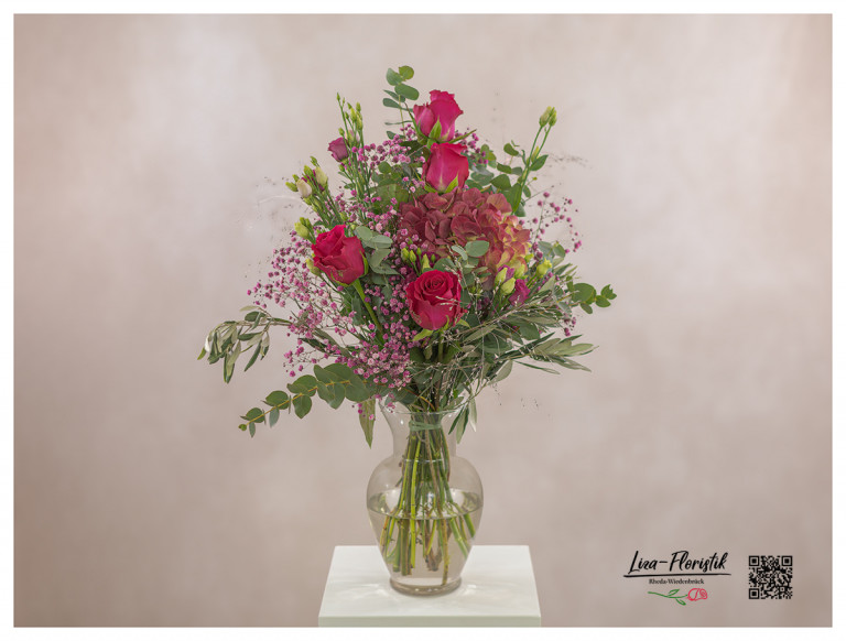 Ecuador Rosen, Hortensie, Schleierkraut, Eukalyptus und Lisianthus