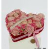 Herzgesteck zum Geburtstag – große Rosen in Altrosa und kleine Polyantharosen in Rosa und Pink, dicht und lückenlos gesteckt, pur ohne Beiwerk